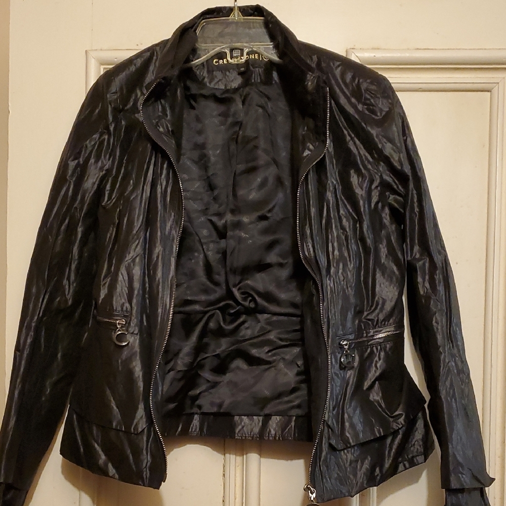 Creenstone Black Motorcycle Jacket with Glossy Finish